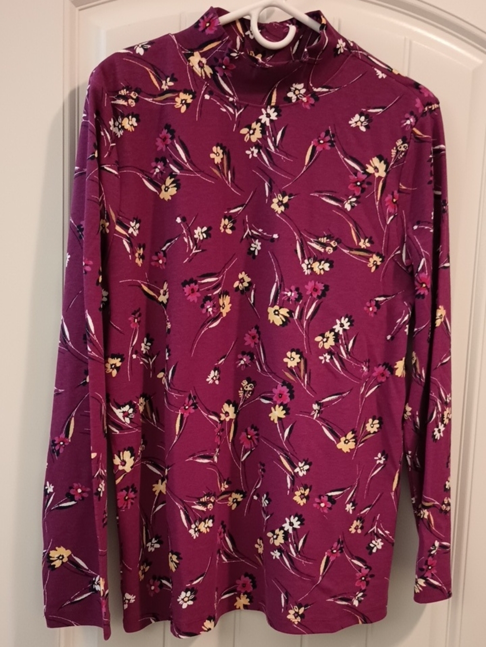 Karen Scott Magenta Floral Mock Neck Top NWOT Size XL Long Sleeve Shirt